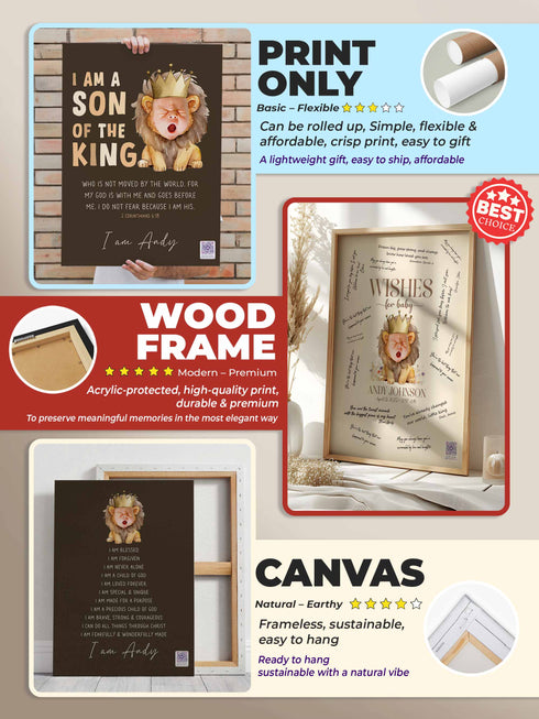 Christian Baby Poster Bundle – Lion Theme – Scripture, Affirmations & Wishes for Baby – Custom Keepsake